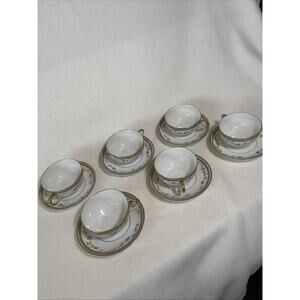 Haviland Limoges Tea-cup and saucer Set X6 One Cup Has Issue- See Pics.